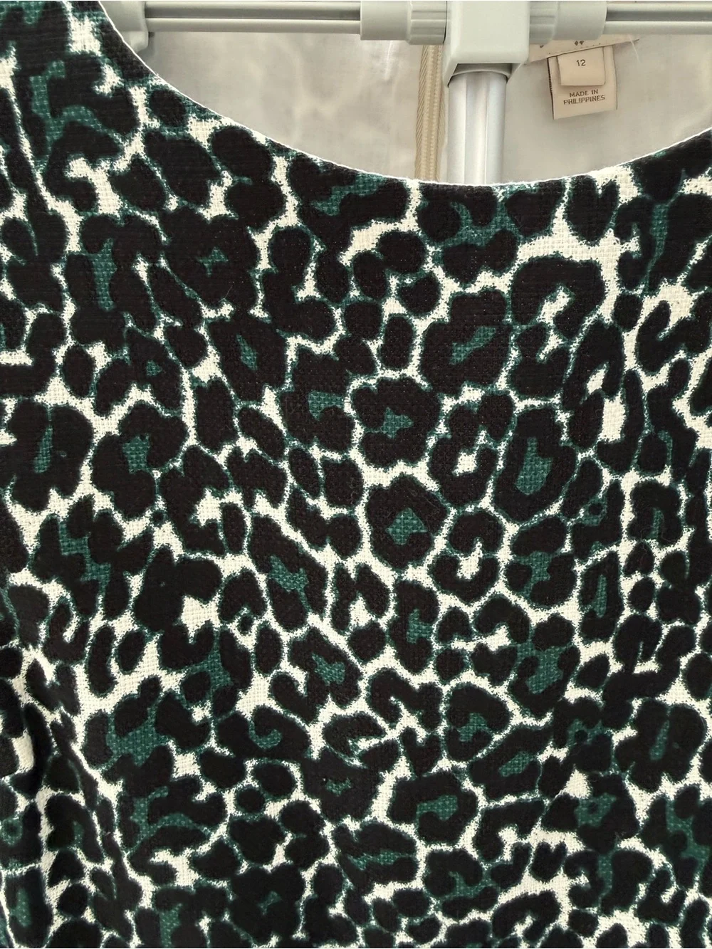 NWT J Crew Black White Green Leopard Print Sleeveless Sheath Dress 100% Cotton